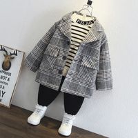Casual Classic Style British Style Plaid Warm Cotton Blend Boys Outerwear main image 3