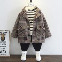 Casual Classic Style British Style Plaid Warm Cotton Blend Boys Outerwear main image 5