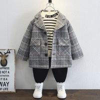 Casual Classic Style British Style Plaid Warm Cotton Blend Boys Outerwear main image 1
