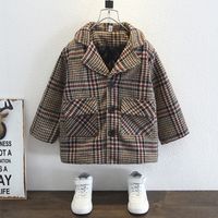 Casual Classic Style British Style Plaid Warm Cotton Blend Boys Outerwear main image 2