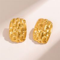 1 Pair Retro Simple Style Plaid Rectangle Plating 201 Stainless Steel 18K Gold Plated Ear Studs main image 1