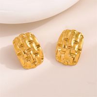 1 Pair Retro Simple Style Plaid Rectangle Plating 201 Stainless Steel 18K Gold Plated Ear Studs sku image 1