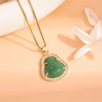 Stainless Steel Titanium Steel 18K Gold Plated Classical Plating Inlay Portrait Glass Zircon Pendant Necklace main image 8