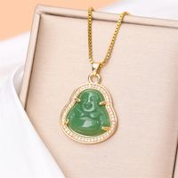 Stainless Steel Titanium Steel 18K Gold Plated Classical Plating Inlay Portrait Glass Zircon Pendant Necklace sku image 1
