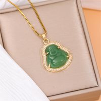 Stainless Steel Titanium Steel 18K Gold Plated Classical Plating Inlay Portrait Glass Zircon Pendant Necklace main image 6