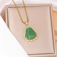 Stainless Steel Titanium Steel 18K Gold Plated Classical Plating Inlay Portrait Glass Zircon Pendant Necklace main image 5