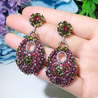 1 Par Estilo Vintage Bohemio Bloque De Color Enchapado Embutido Cobre Piedras Preciosas Artificiales Diamante Artificial Rodio Plateado Plateado Pendientes De Gota main image 9