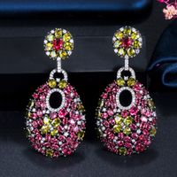 1 Pair Vintage Style Bohemian Color Block Plating Inlay Copper Artificial Gemstones Artificial Diamond Rhodium Plated Silver Plated Drop Earrings main image 3