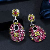 1 Pair Vintage Style Bohemian Color Block Plating Inlay Copper Artificial Gemstones Artificial Diamond Rhodium Plated Silver Plated Drop Earrings main image 5