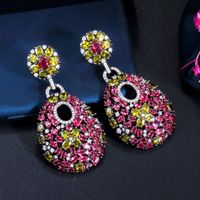 1 Pair Vintage Style Bohemian Color Block Plating Inlay Copper Artificial Gemstones Artificial Diamond Rhodium Plated Silver Plated Drop Earrings sku image 1