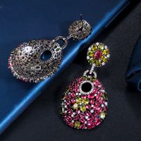 1 Pair Vintage Style Bohemian Color Block Plating Inlay Copper Artificial Gemstones Artificial Diamond Rhodium Plated Silver Plated Drop Earrings main image 4