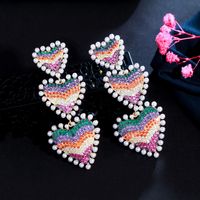 1 Pair Bohemian Color Block Heart Shape Plating Inlay Copper Artificial Gemstones Artificial Pearls Rhodium Plated Silver Plated Drop Earrings main image 6