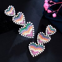 1 Pair Bohemian Color Block Heart Shape Plating Inlay Copper Artificial Gemstones Artificial Pearls Rhodium Plated Silver Plated Drop Earrings main image 5