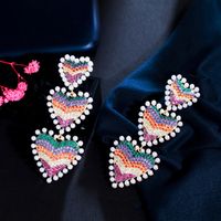 1 Pair Bohemian Color Block Heart Shape Plating Inlay Copper Artificial Gemstones Artificial Pearls Rhodium Plated Silver Plated Drop Earrings main image 8