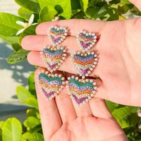 1 Pair Bohemian Color Block Heart Shape Plating Inlay Copper Artificial Gemstones Artificial Pearls Rhodium Plated Silver Plated Drop Earrings main image 3