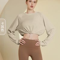 Casual Solid Color Polyester Round Neck Active Tops Crop Top sku image 8