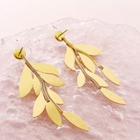 1 Pair Sweet Simple Style Artistic Leaf Plating Inlay 304 Stainless Steel Gem Gold Plated Drop Earrings main image 3