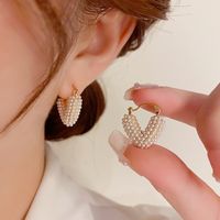 1 Pair Elegant Lady Heart Shape Inlay Copper Artificial Pearls Earrings main image 6
