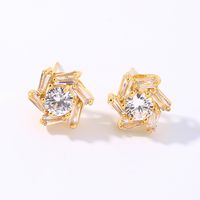 1 Pair IG Style Y2K Simple Style Windmill Plating Inlay Copper Zircon Ear Studs main image 1