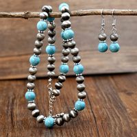 Vintage Style Geometric Alloy Plastic Turquoise Beaded Women's Earrings Necklace main image 2