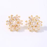 1 Pair IG Style Elegant Simple Style Snowflake Plating Inlay 304 Stainless Steel Copper Zircon K Gold Plated Ear Studs main image 1