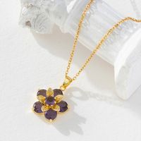Sweet Flower Copper Inlay Zircon Pendant Necklace main image 3