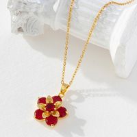 Sweet Flower Copper Inlay Zircon Pendant Necklace main image 4