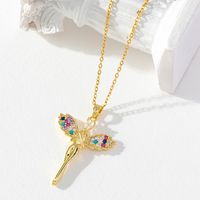 Sweet Dragonfly Copper Inlay Zircon Pendant Necklace main image 1