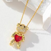 Sweet Bear Heart Shape Copper Plating Inlay Zircon Pendant Necklace main image 1