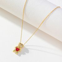 Sweet Bear Heart Shape Copper Plating Inlay Zircon Pendant Necklace main image 3