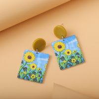 1 Pair Sweet Pastoral Sunflower Printing Arylic Drop Earrings main image 5