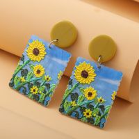 1 Pair Sweet Pastoral Sunflower Printing Arylic Drop Earrings main image 4