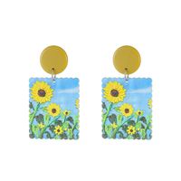1 Pair Sweet Pastoral Sunflower Printing Arylic Drop Earrings main image 2