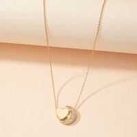 Sweet Simple Style Moon Heart Shape Alloy Plating Inlay Artificial Rhinestones Gold Plated Women's Pendant Necklace main image 1