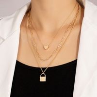 Simple Style Heart Shape Lock Gold Plated Alloy Wholesale Three Layer Necklace main image 1