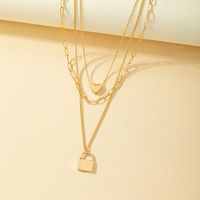 Simple Style Heart Shape Lock Gold Plated Alloy Wholesale Three Layer Necklace main image 4