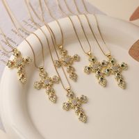 Simple Style Commute Cross Copper Plating Inlay Zircon 18k Gold Plated Pendant Necklace main image 1