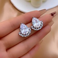 1 Pair Simple Style Shiny Water Droplets Plating Inlay Copper Zircon White Gold Plated Gold Plated Ear Studs main image 4