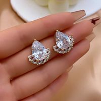 1 Pair Simple Style Shiny Water Droplets Plating Inlay Copper Zircon White Gold Plated Gold Plated Ear Studs main image 6