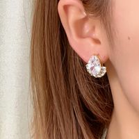 1 Pair Simple Style Shiny Water Droplets Plating Inlay Copper Zircon White Gold Plated Gold Plated Ear Studs main image 3