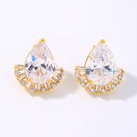 1 Pair Simple Style Shiny Water Droplets Plating Inlay Copper Zircon White Gold Plated Gold Plated Ear Studs main image 1