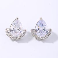 1 Pair Simple Style Shiny Water Droplets Plating Inlay Copper Zircon White Gold Plated Gold Plated Ear Studs main image 2