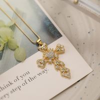 Simple Style Commute Cross Copper Plating Inlay Zircon 18k Gold Plated Pendant Necklace sku image 2