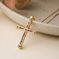 Simple Style Commute Cross Copper Plating Inlay Zircon 18k Gold Plated Pendant Necklace sku image 1