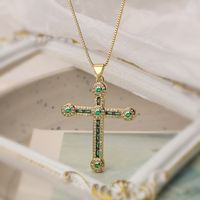 Simple Style Commute Cross Copper Plating Inlay Zircon 18k Gold Plated Pendant Necklace sku image 2