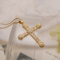 Simple Style Commute Cross Copper Plating Inlay Zircon 18k Gold Plated Pendant Necklace sku image 3