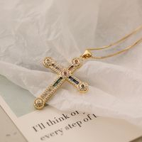 Simple Style Commute Cross Copper Plating Inlay Zircon 18k Gold Plated Pendant Necklace main image 4