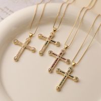 Simple Style Commute Cross Copper Plating Inlay Zircon 18k Gold Plated Pendant Necklace main image 6