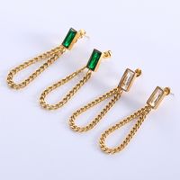 1 Pair Streetwear Solid Color Plating Inlay Stainless Steel Zircon 18k Gold Plated Drop Earrings main image 1