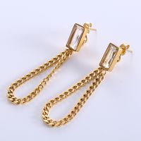 1 Pair Streetwear Solid Color Plating Inlay Stainless Steel Zircon 18k Gold Plated Drop Earrings main image 3